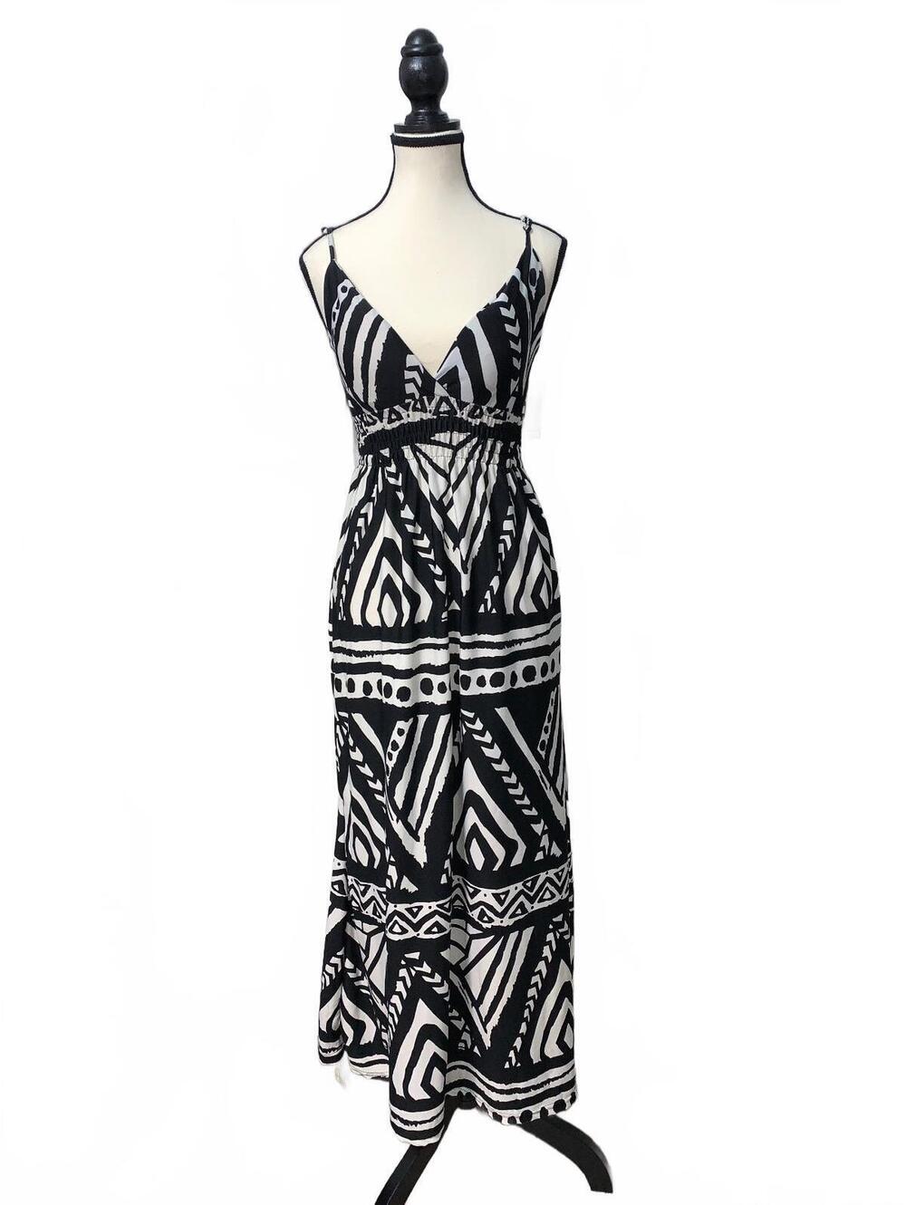 Bobbie & Brooks Ladies Black and White Geometric Print Maxi Dress, Size Small